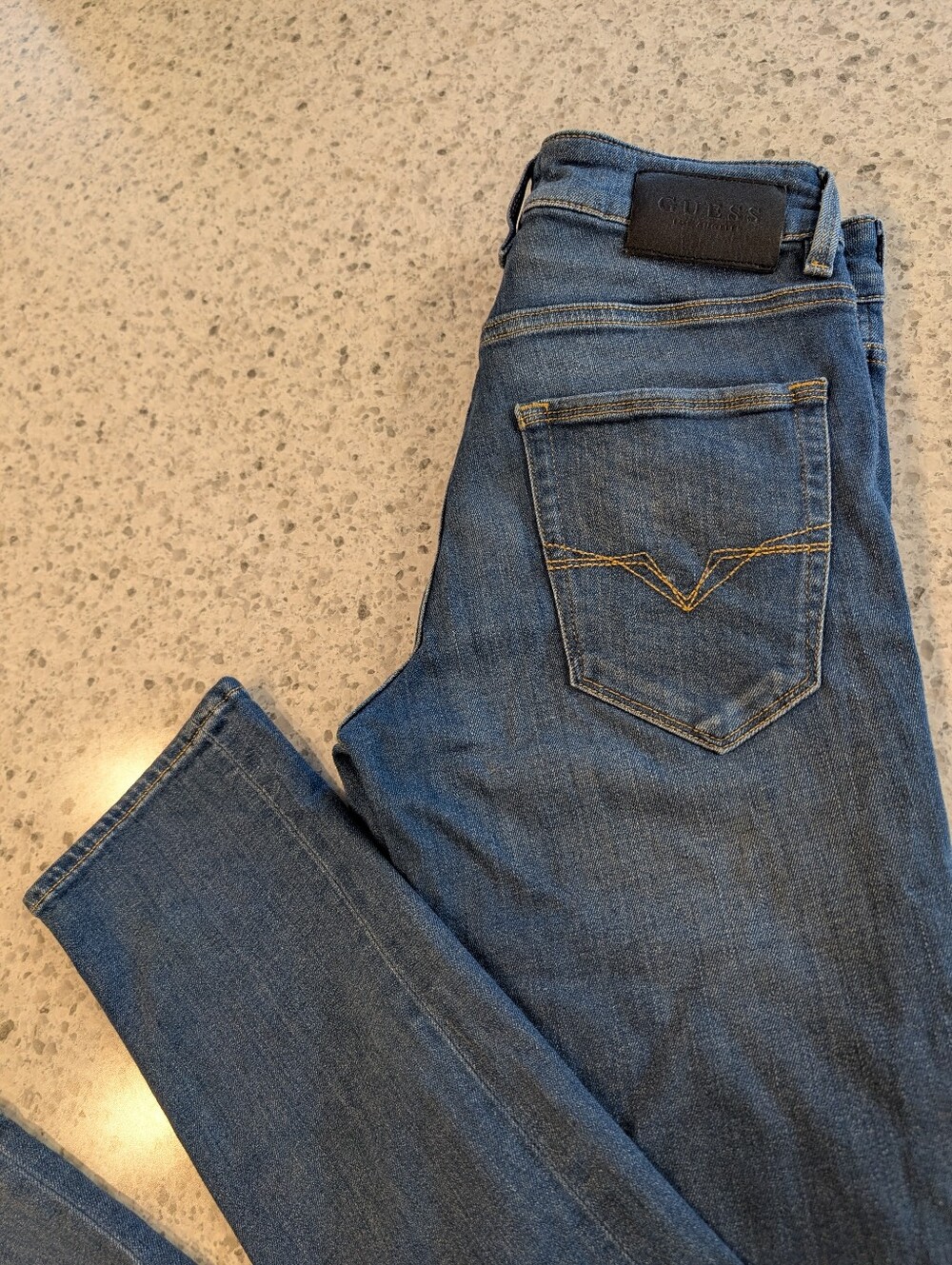 Y2K Vintage Guess Blue Jeans 30 Slim Tapered Stretch High Rise Distressed Denim